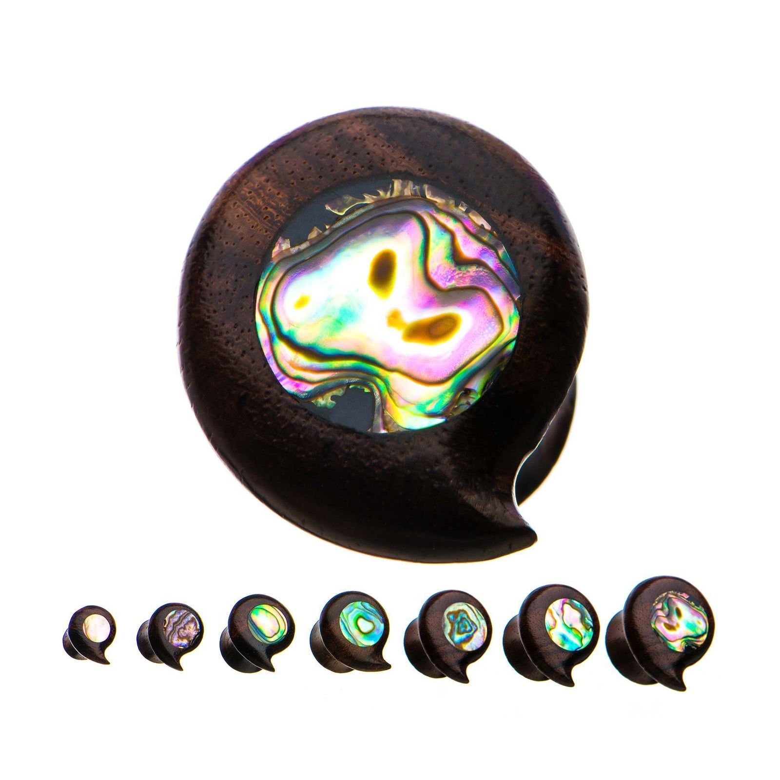 Curved Teardrop Sono Wood Double Flared Ear Gauge Plugs Abalone shell - 1 Pair