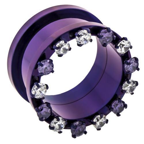 Custom Dark Purple Titanium Tunnel Clear Tanzanite Gems - 1 Pair