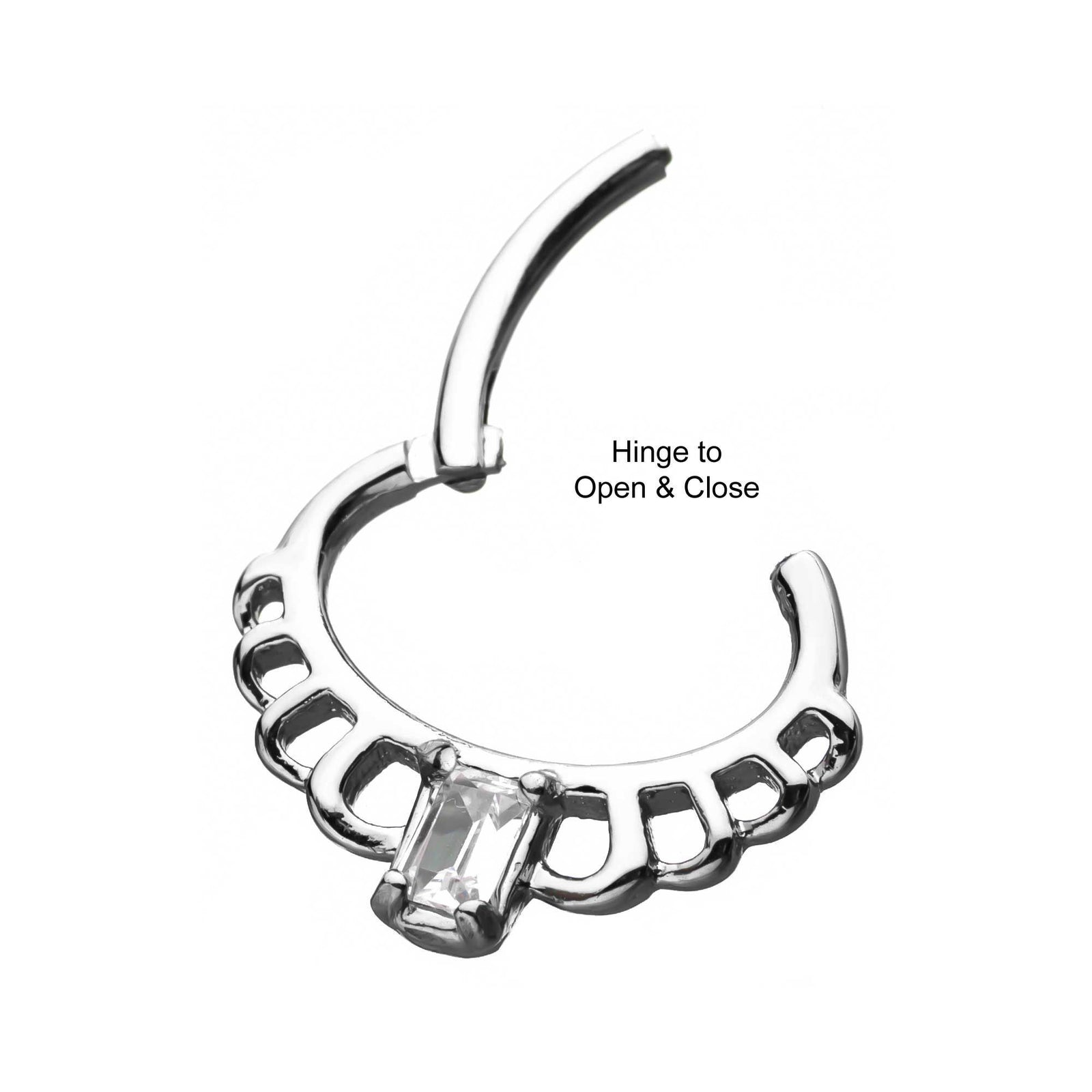 Cut Out Edge Rectangle Center Clear Gem Clicker Hinged Segment Hoop Clicker
