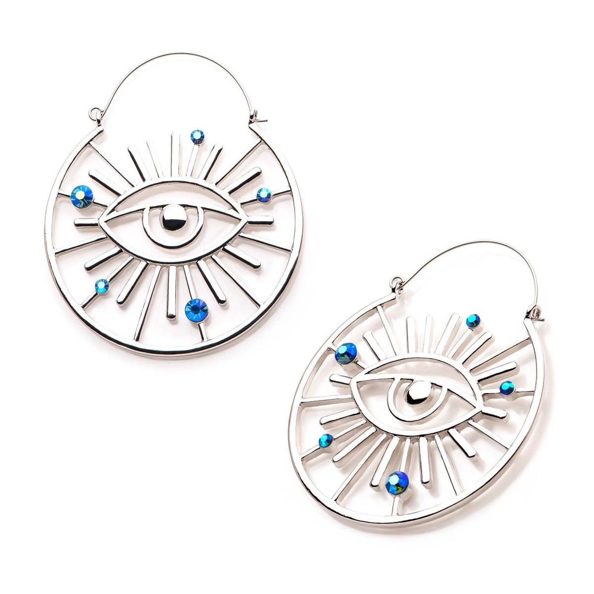 Tapers - Hanging Cut Out Evil Eye Gem Plug Hoops -Rebel Bod-RebelBod