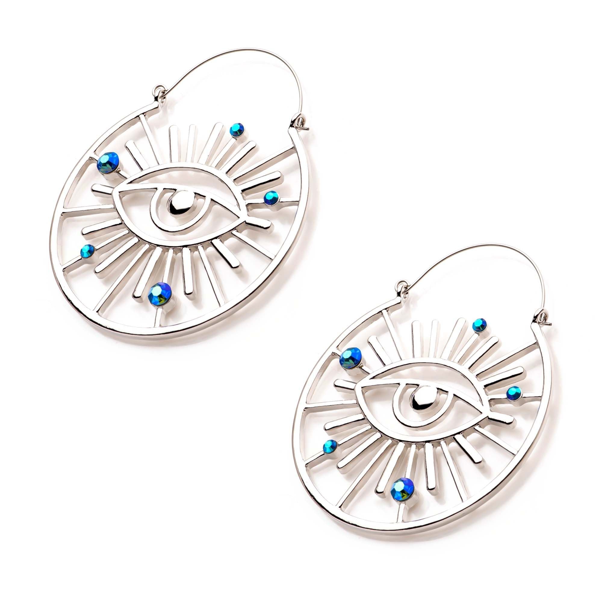 Tapers - Hanging Cut Out Evil Eye Gem Plug Hoops -Rebel Bod-RebelBod