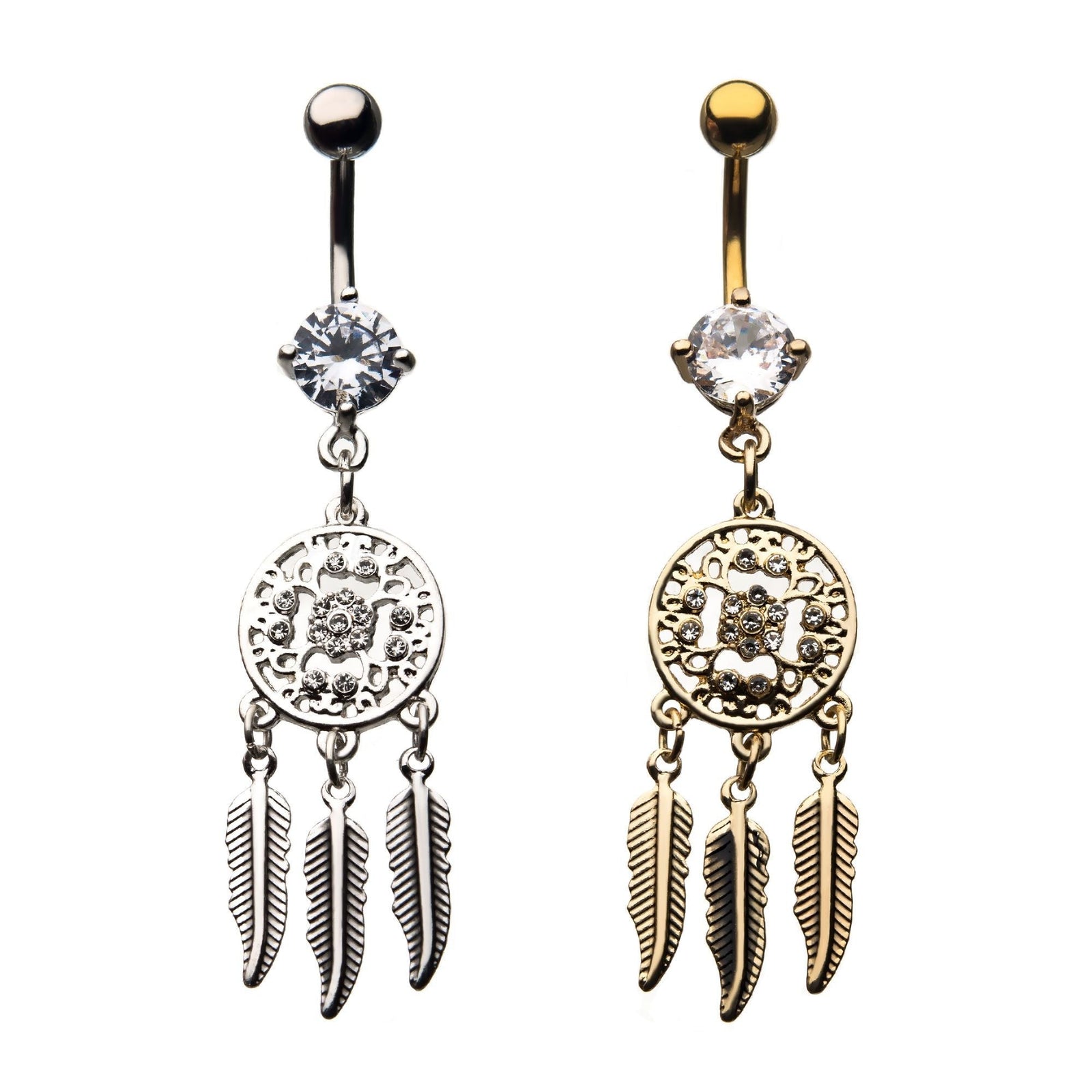 TBD-Belly Cut Out Flower Dreamcatcher Dangle Navel Clear CZ Gem -Rebel Bod-RebelBod