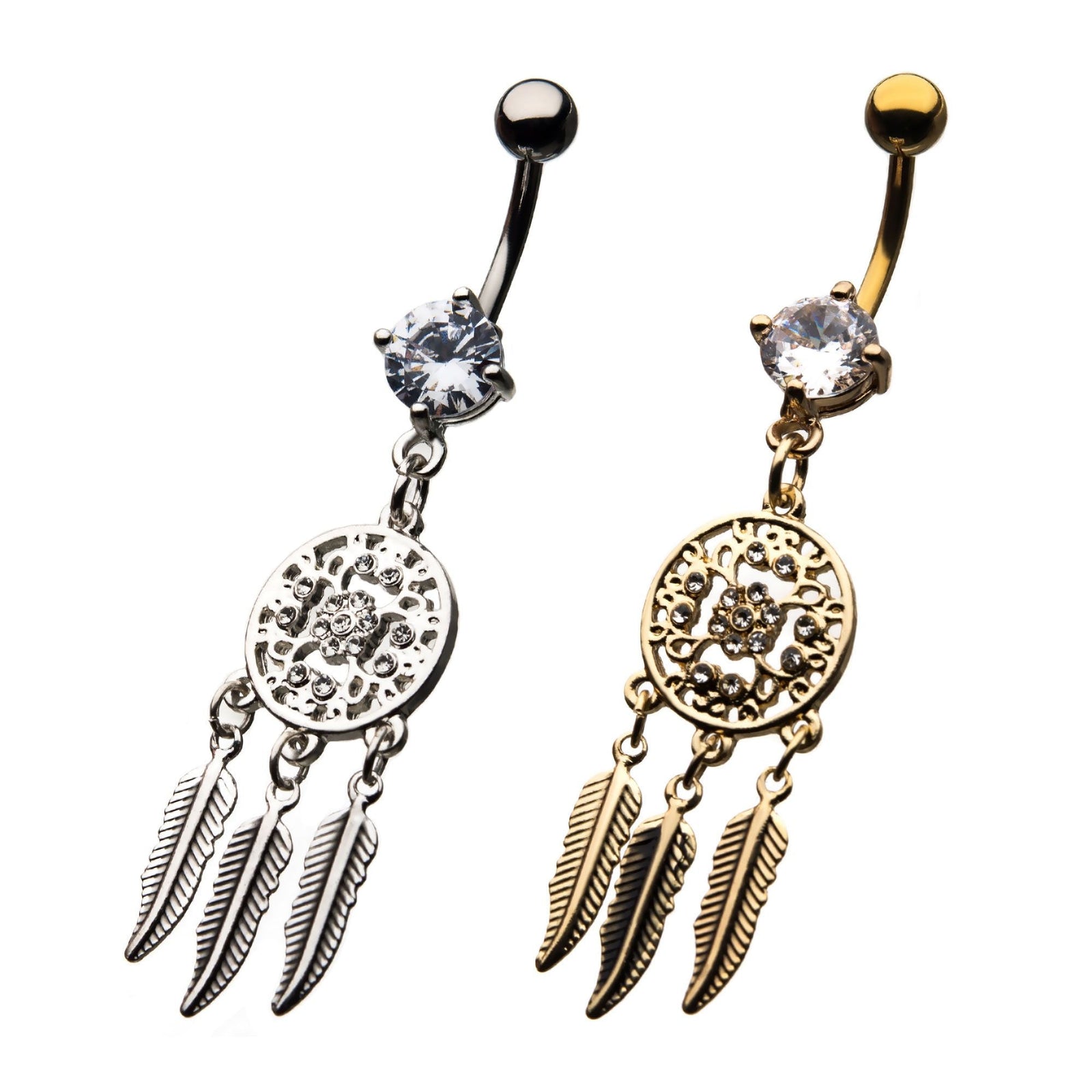 TBD-Belly Cut Out Flower Dreamcatcher Dangle Navel Clear CZ Gem -Rebel Bod-RebelBod