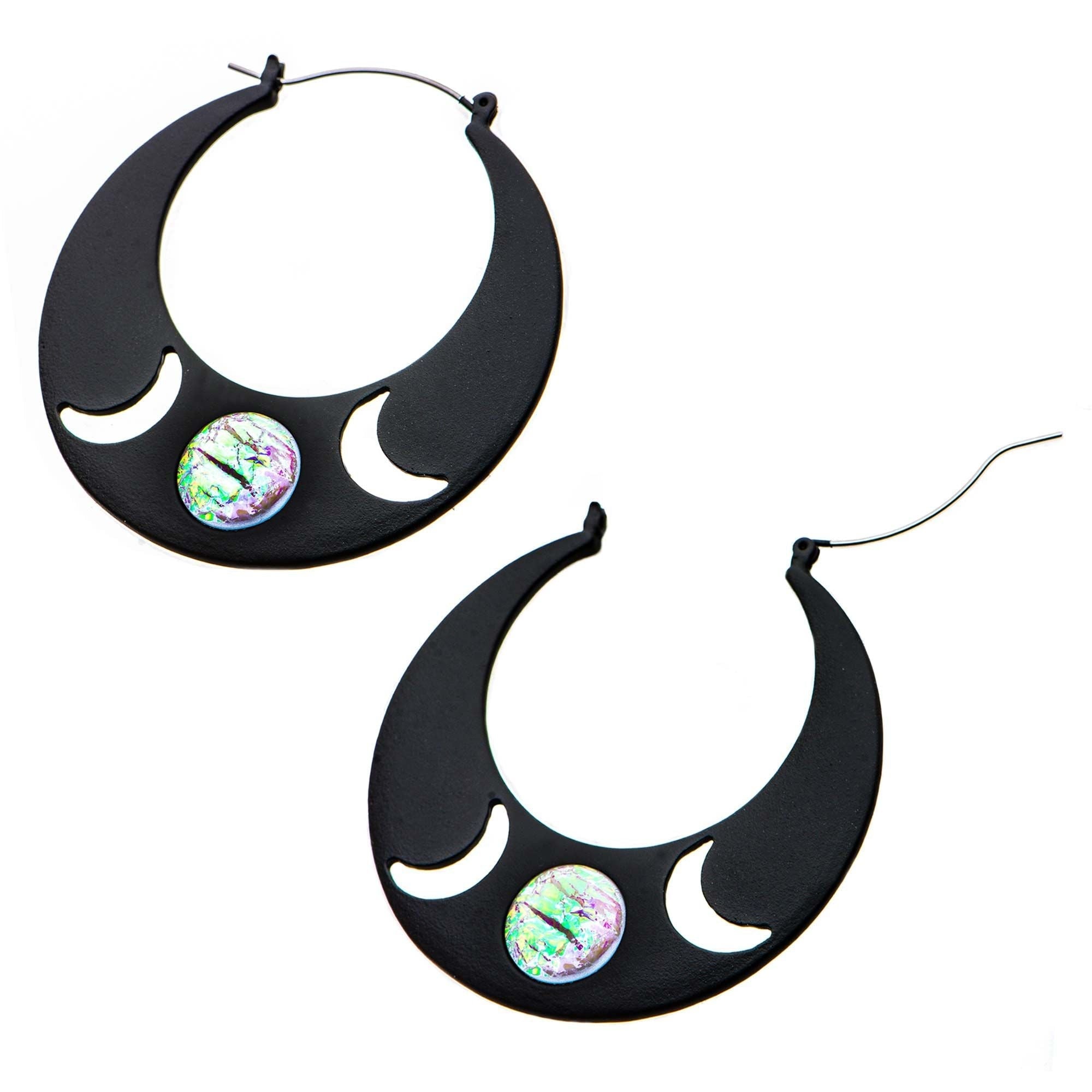 Tapers - Hanging Cut-Out Moon Plug Hoops -Rebel Bod-RebelBod