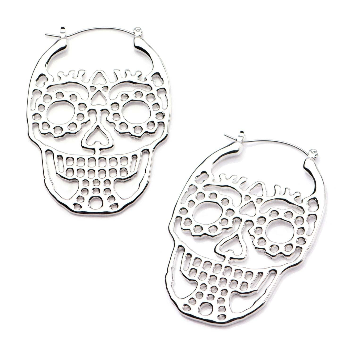 Tapers - Hanging Cutout Skull Plug Hoops -Rebel Bod-RebelBod