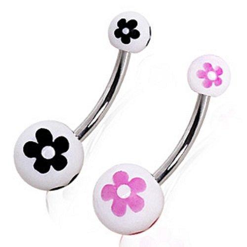 Daisy Flower Print UV Ball Navel Ring