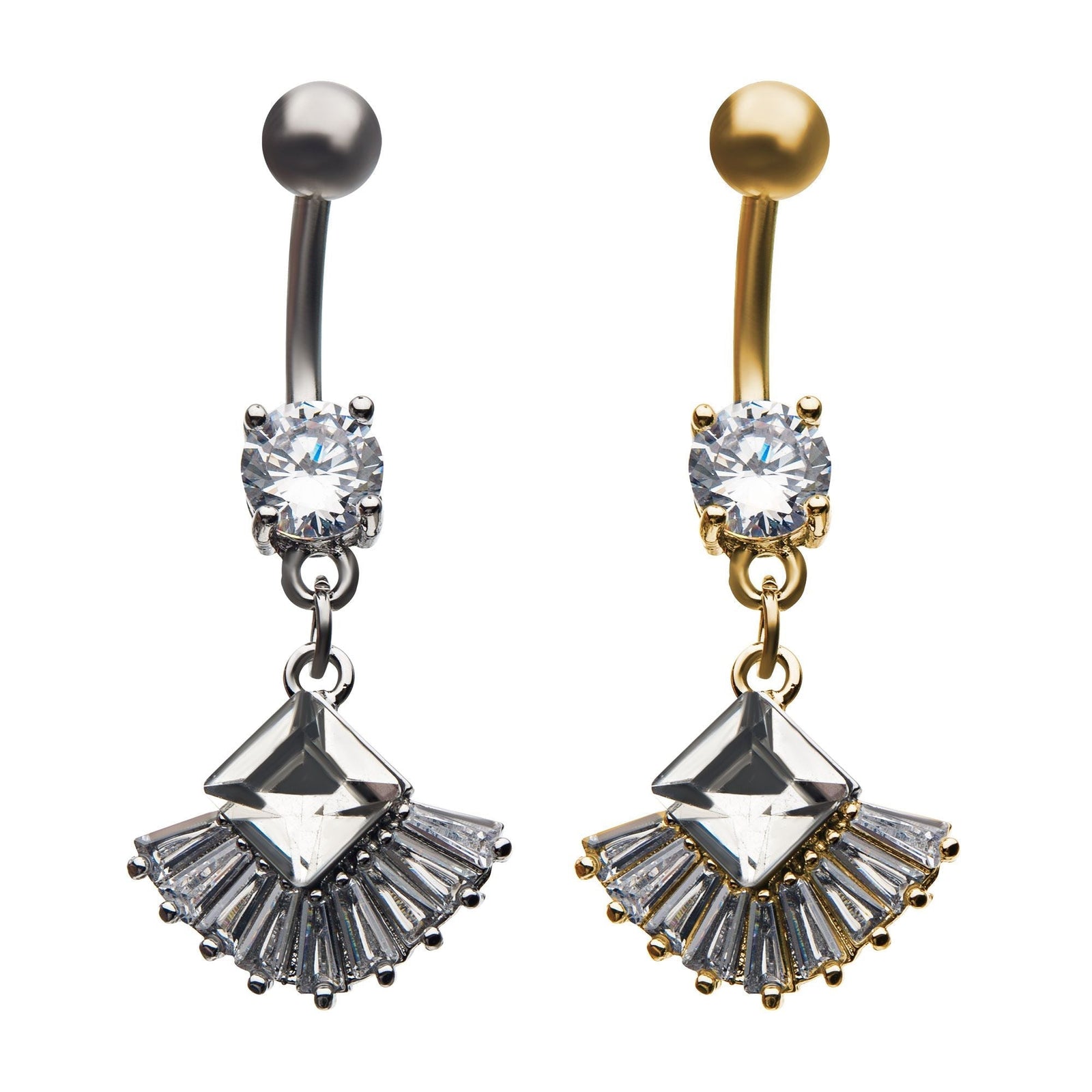 TBD-Belly Dangle Navel Casting Prong Set Diamond Shape Prong Set Clear CZ's -Rebel Bod-RebelBod