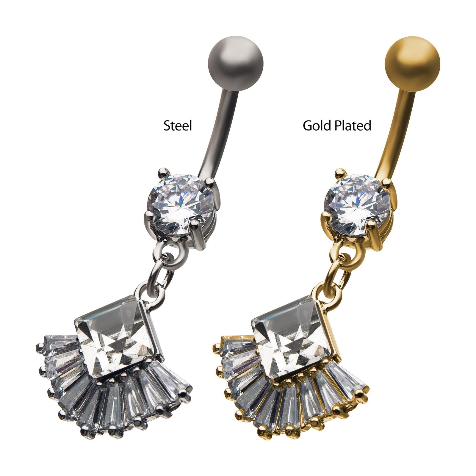 TBD-Belly Dangle Navel Casting Prong Set Diamond Shape Prong Set Clear CZ's -Rebel Bod-RebelBod
