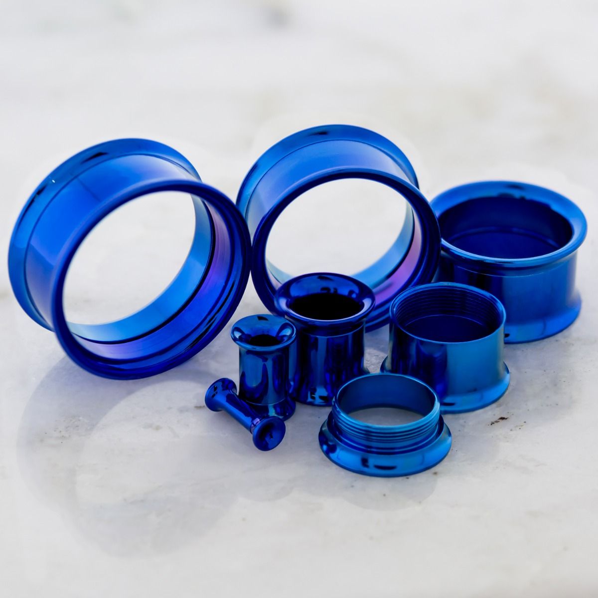 Tunnels - Double Flare Dark Blue Titanium Internally Threaded Double Flare Tunnels - 1 Piece - Special -Rebel Bod-RebelBod
