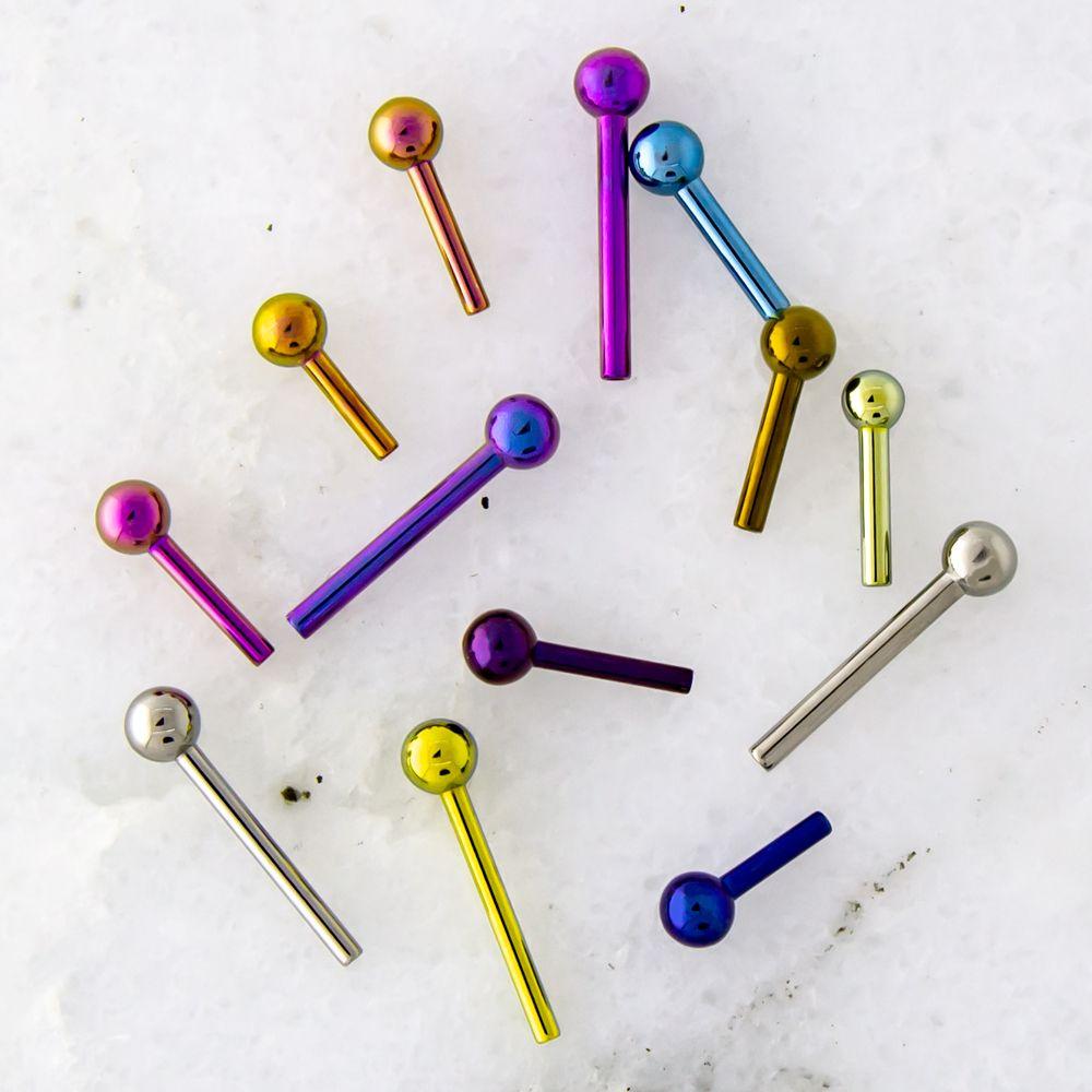 STRAIGHT BARBELL Dark Blue Titanium Threadless Straight Barbell Post Only With Fixed Ball -Rebel Bod-RebelBod