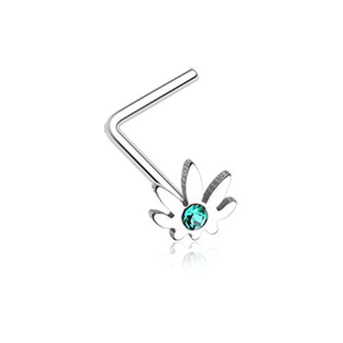 Dark Green Classic Cannabis Sparkle L-Shaped Nose Ring