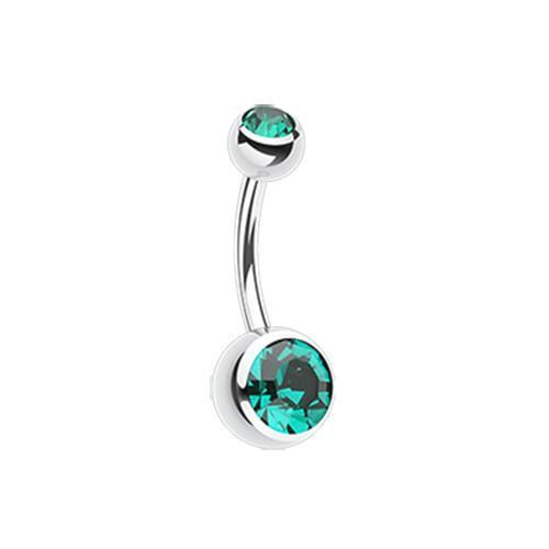 Dark Green Double Gem Ball Steel Belly Button Ring