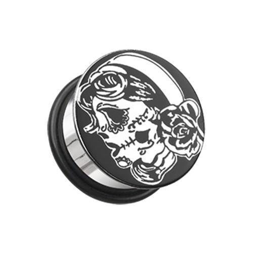 Day of the Dead Gypsy Hollow Back Single Flared Ear Gauge Plug - 1 Pair