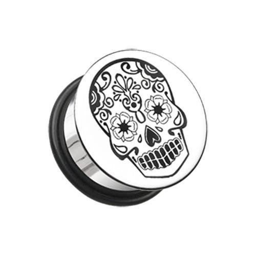 Day of the Dead Sugar Skul Hollow Back Single Flared Ear Gauge Plug - 1 Pair