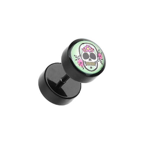 Day of the Dead Sugar Skull Acrylic Fake Plug - 1 Pair