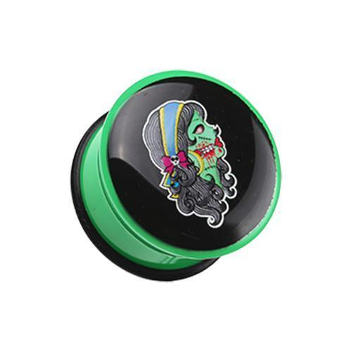 Day of the Dead Zombie Girl Single Flared Ear Gauge Plug - 1 Pair