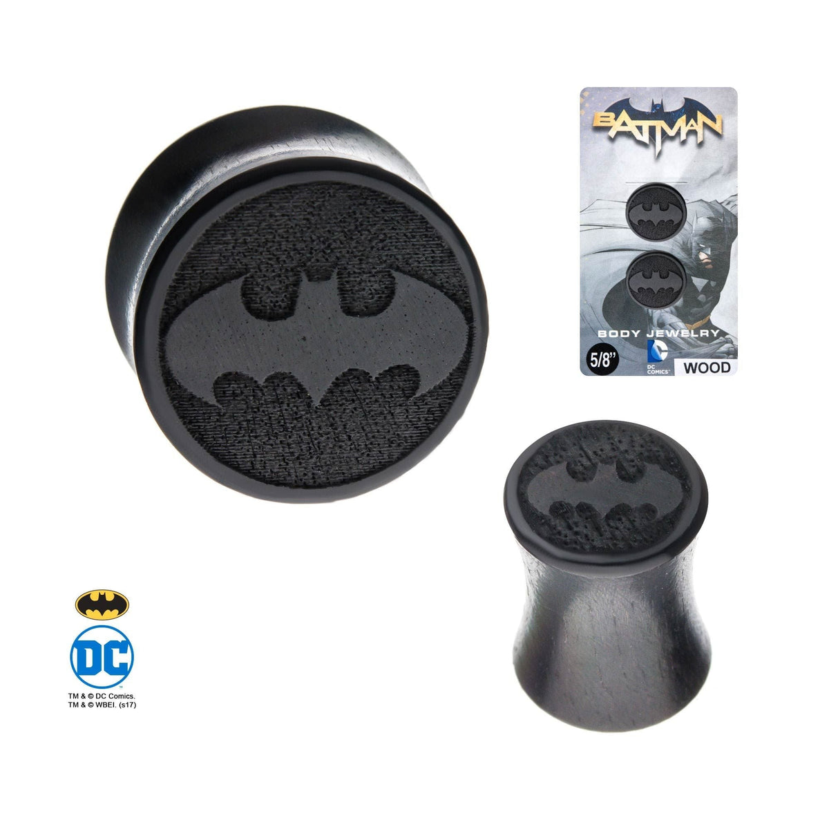 DC COMICS DC Comics Batman Logo Double Flared Iron Wood Plug -Rebel Bod-RebelBod