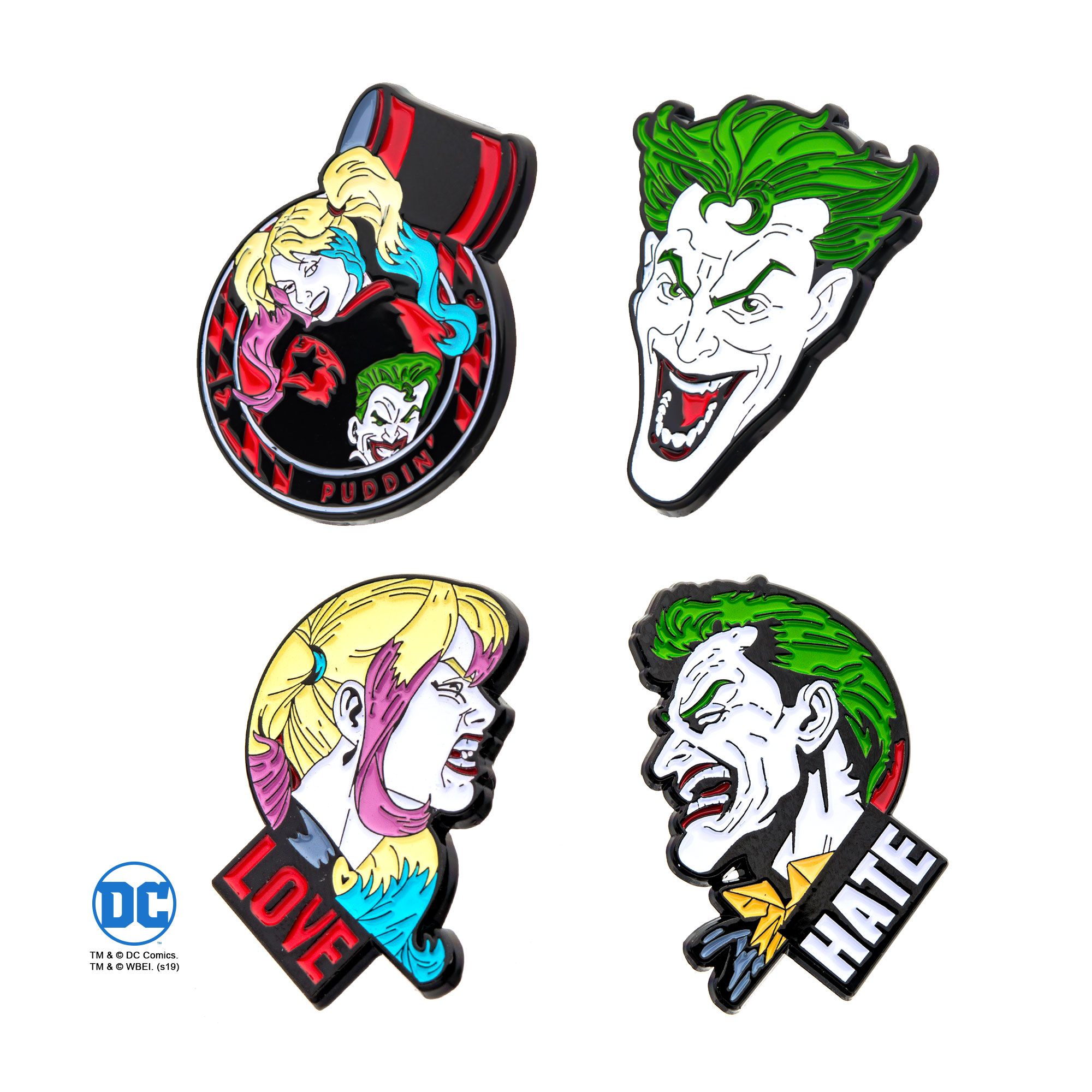 DC COMICS DC Comics Joker Harley Quinn Face Lapel Pin Set (4 piece) -Rebel Bod-RebelBod