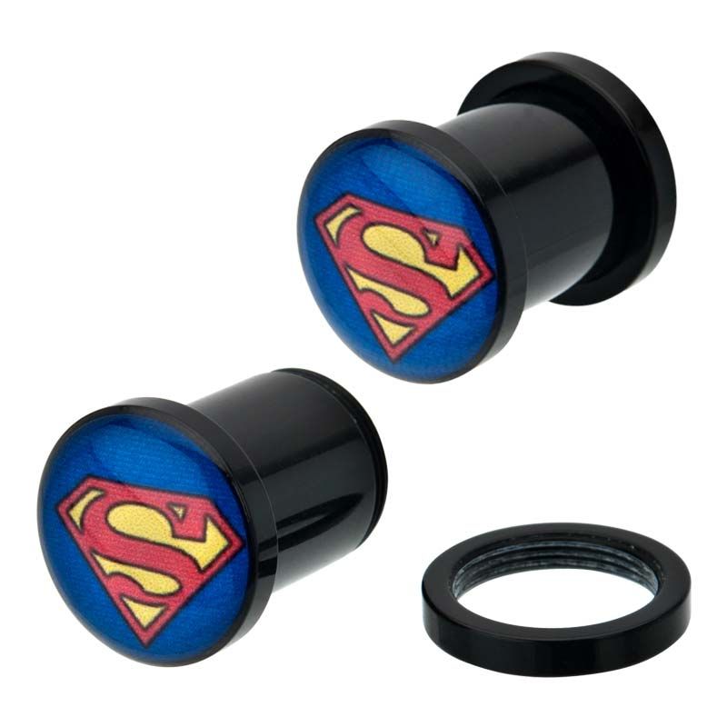 DC COMICS DC Comics Multi Color Superman Logo Acrylic Screw Fit Plug -Rebel Bod-RebelBod