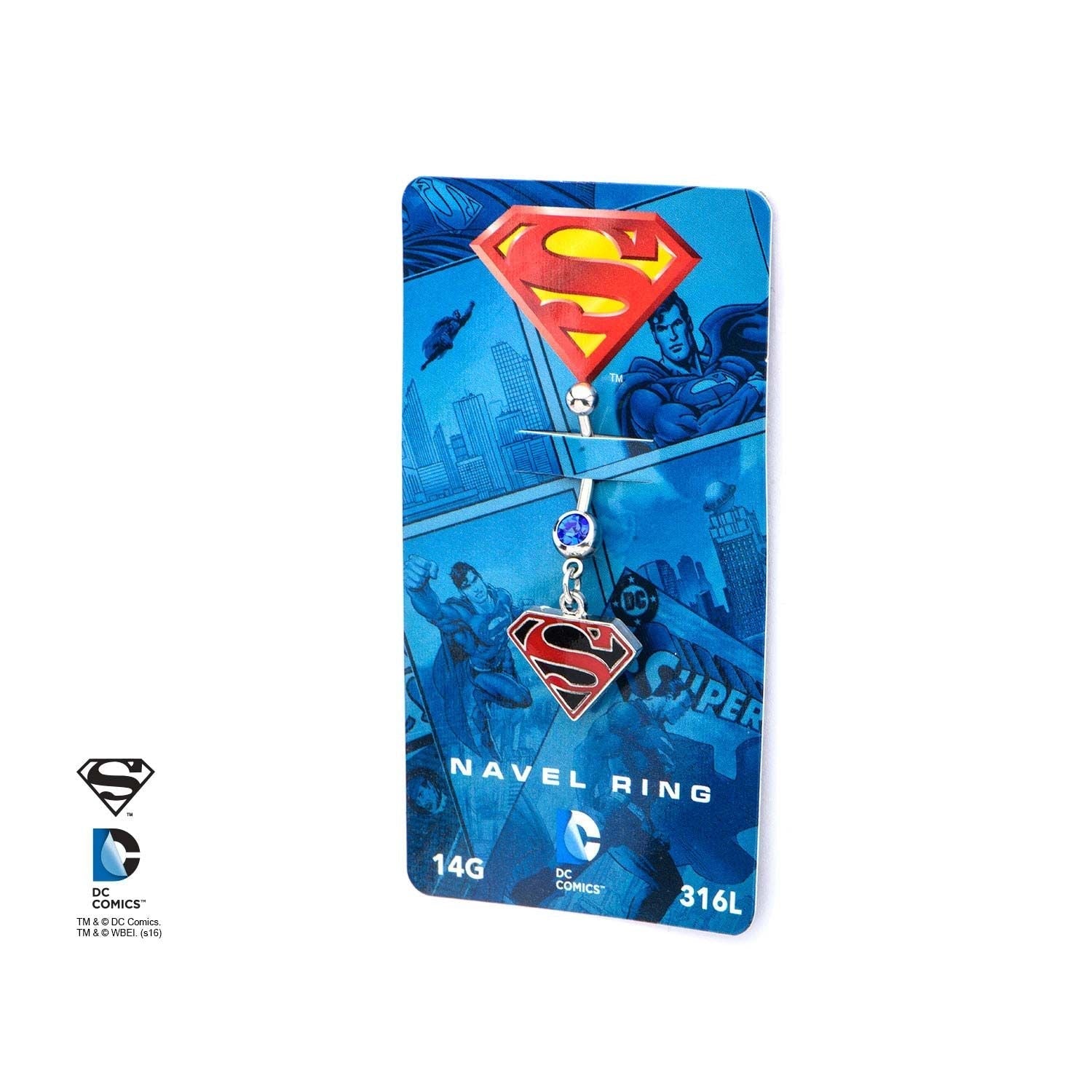 DC COMICS DC Comics Red/Black Superman Logo Gem Dangle Navel -Rebel Bod-RebelBod