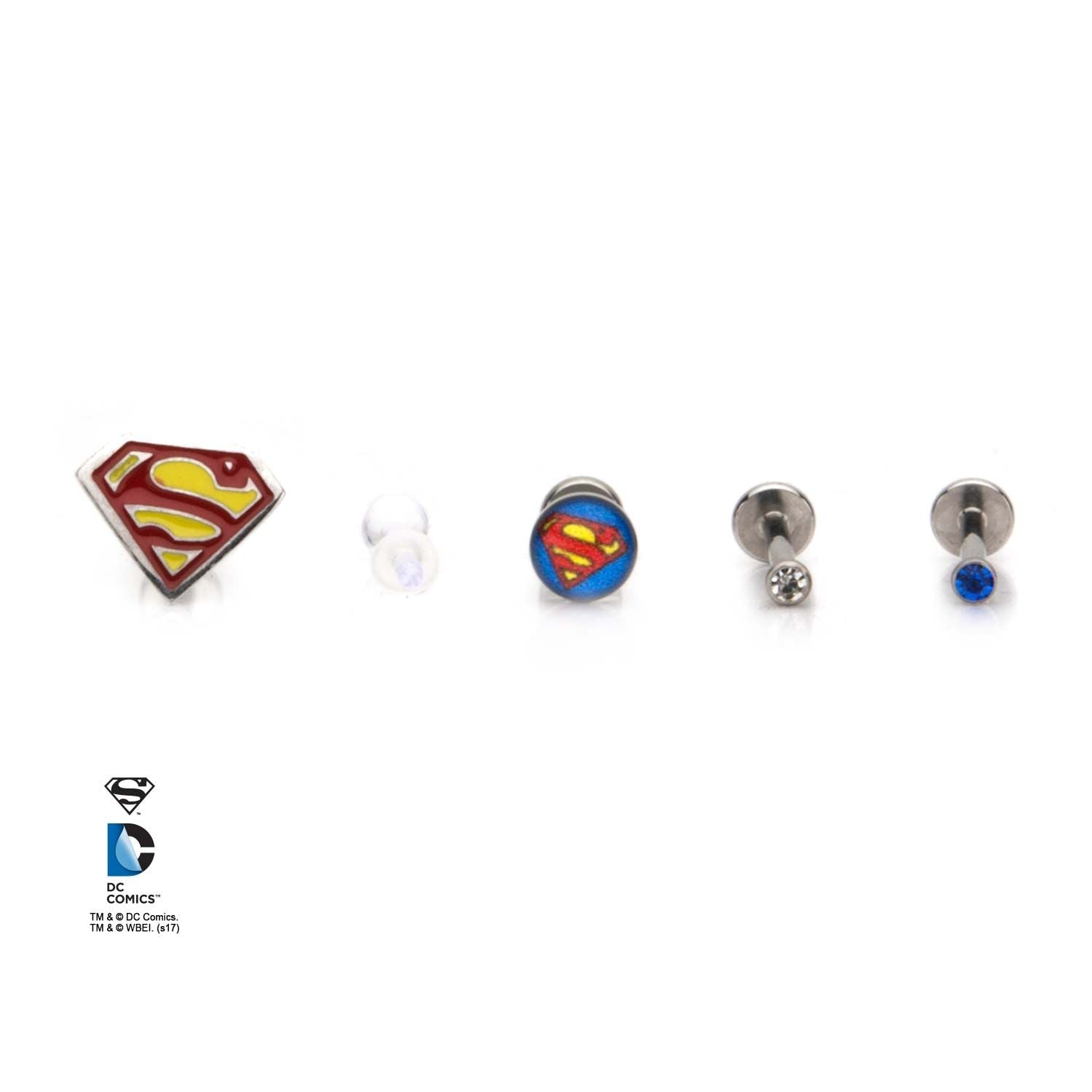 DC COMICS DC Comics Superman Logo Gem Top Labret Stud Multi Packs -Rebel Bod-RebelBod