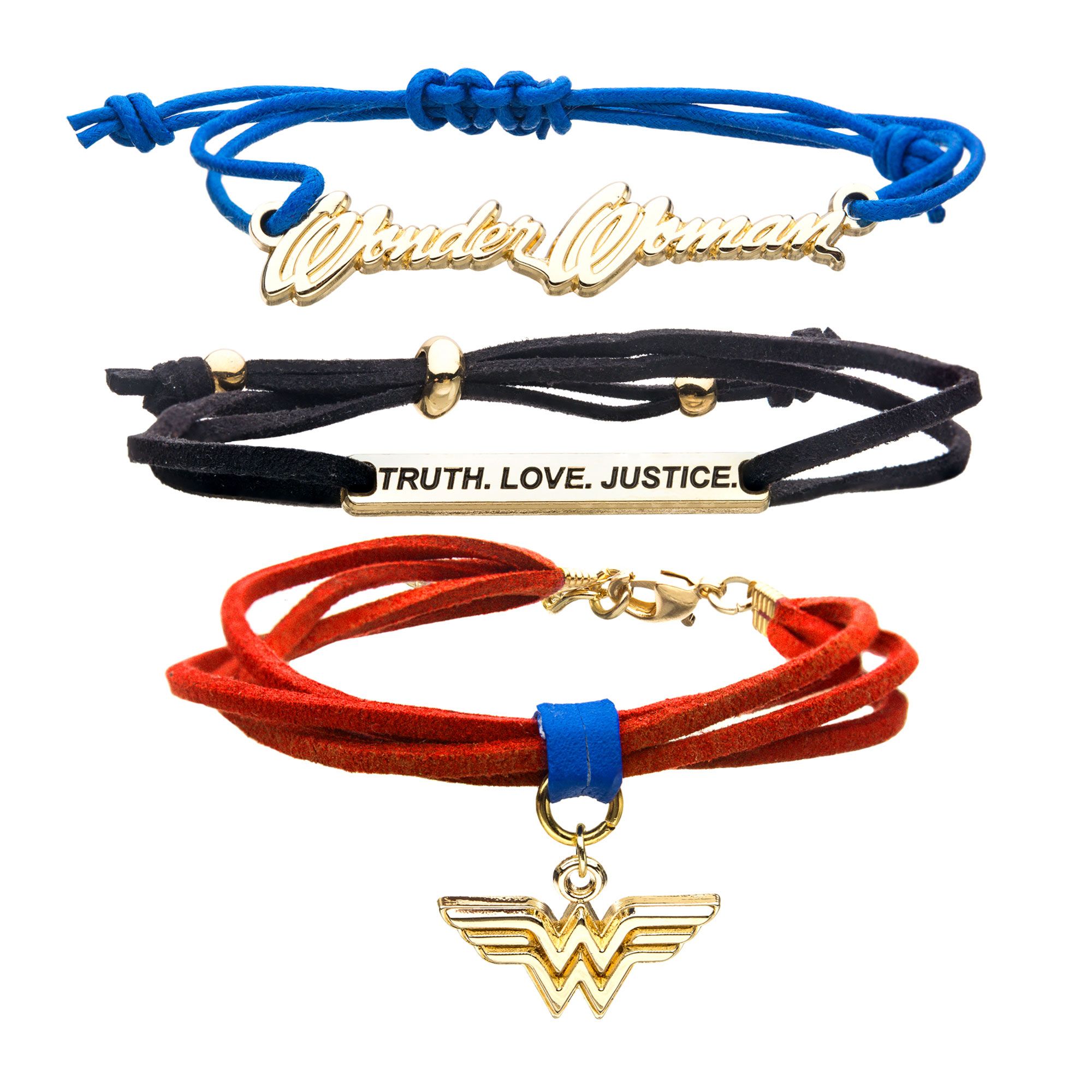 DC COMICS DC Comics Wonder Woman Blue, Black Red Cord Bracelet Set -Rebel Bod-RebelBod