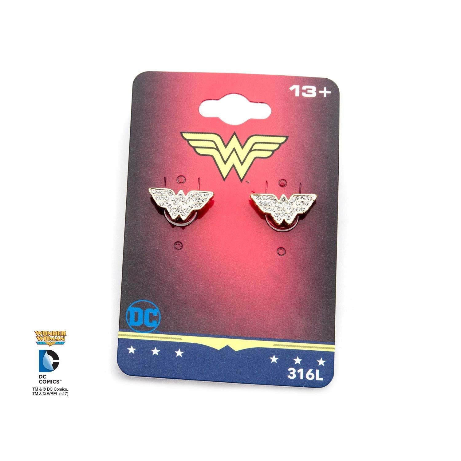 DC COMICS DC Comics Wonder Woman Logo Clear Gems Steel Post Stud Earring -Rebel Bod-RebelBod