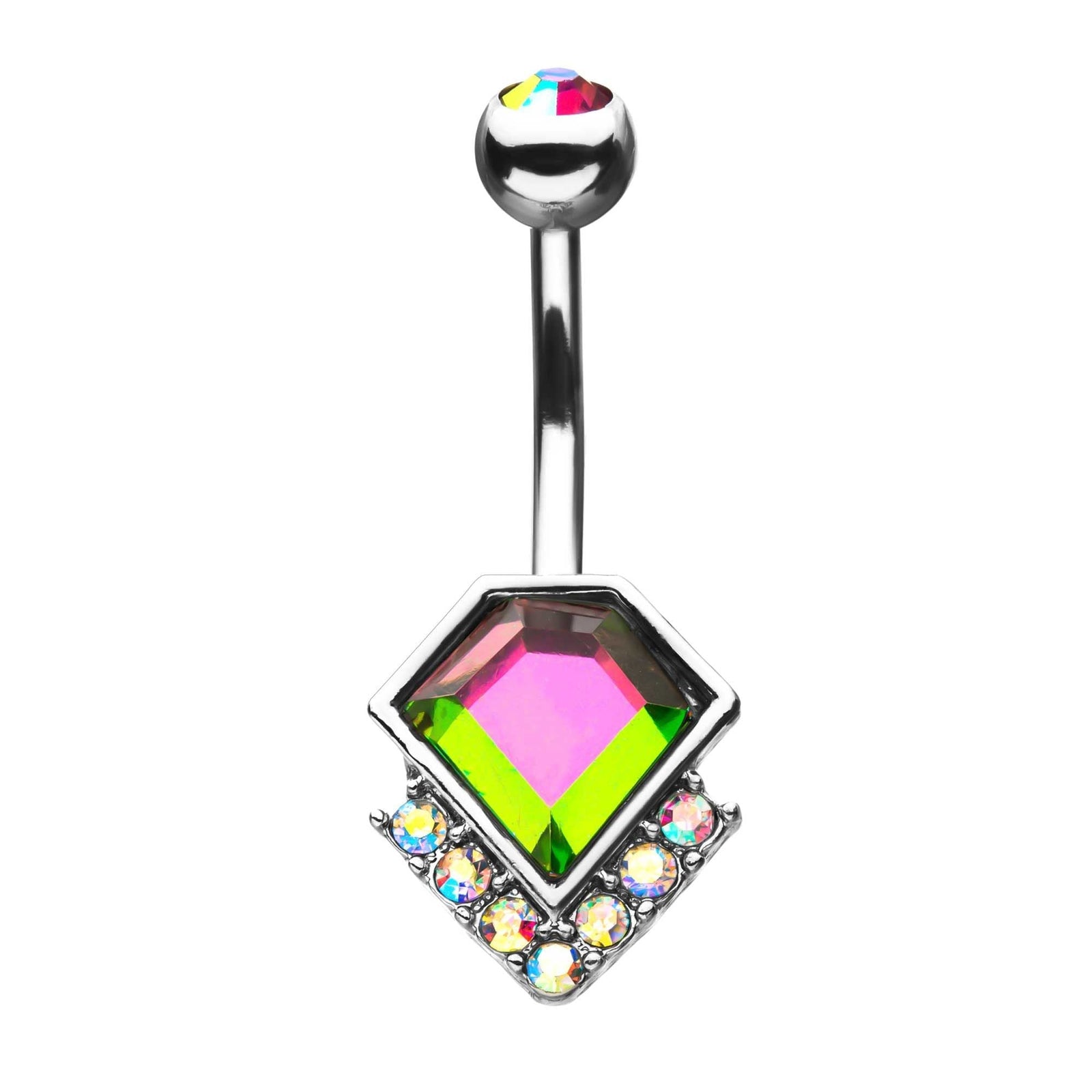 TBD-Belly Diamond Shape Rainbow AB CZ Fixed Navel -Rebel Bod-RebelBod