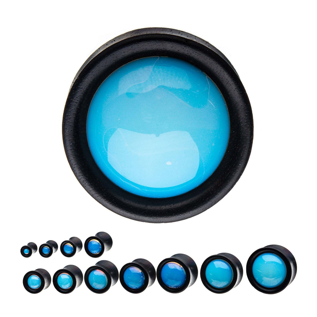 Plugs Earrings - Double Flare Double Flare with Opalite Stone Iron Wood Plugs - 1 Pair sbvwpl504op -Rebel Bod-RebelBod