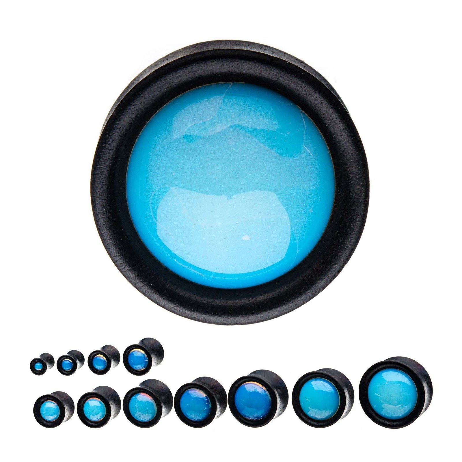 Plugs Earrings - Double Flare Double Flare with Opalite Stone Iron Wood Plugs - 1 Pair sbvwpl504op -Rebel Bod-RebelBod