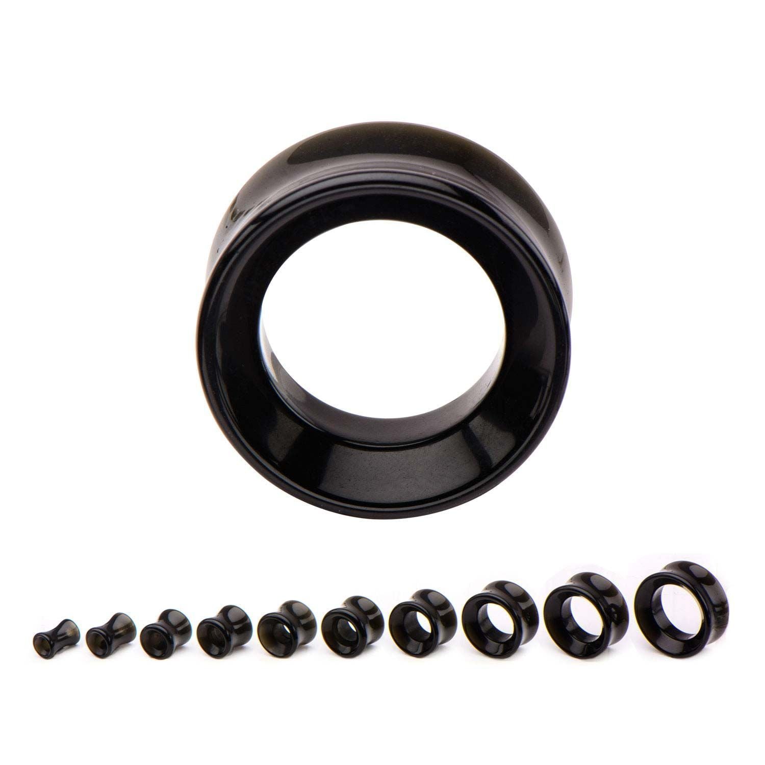 Double Flared Black Onyx Thick Wall Eyelets Double Flared Ear Gauge Tunnel Plugs - 1 Pair
