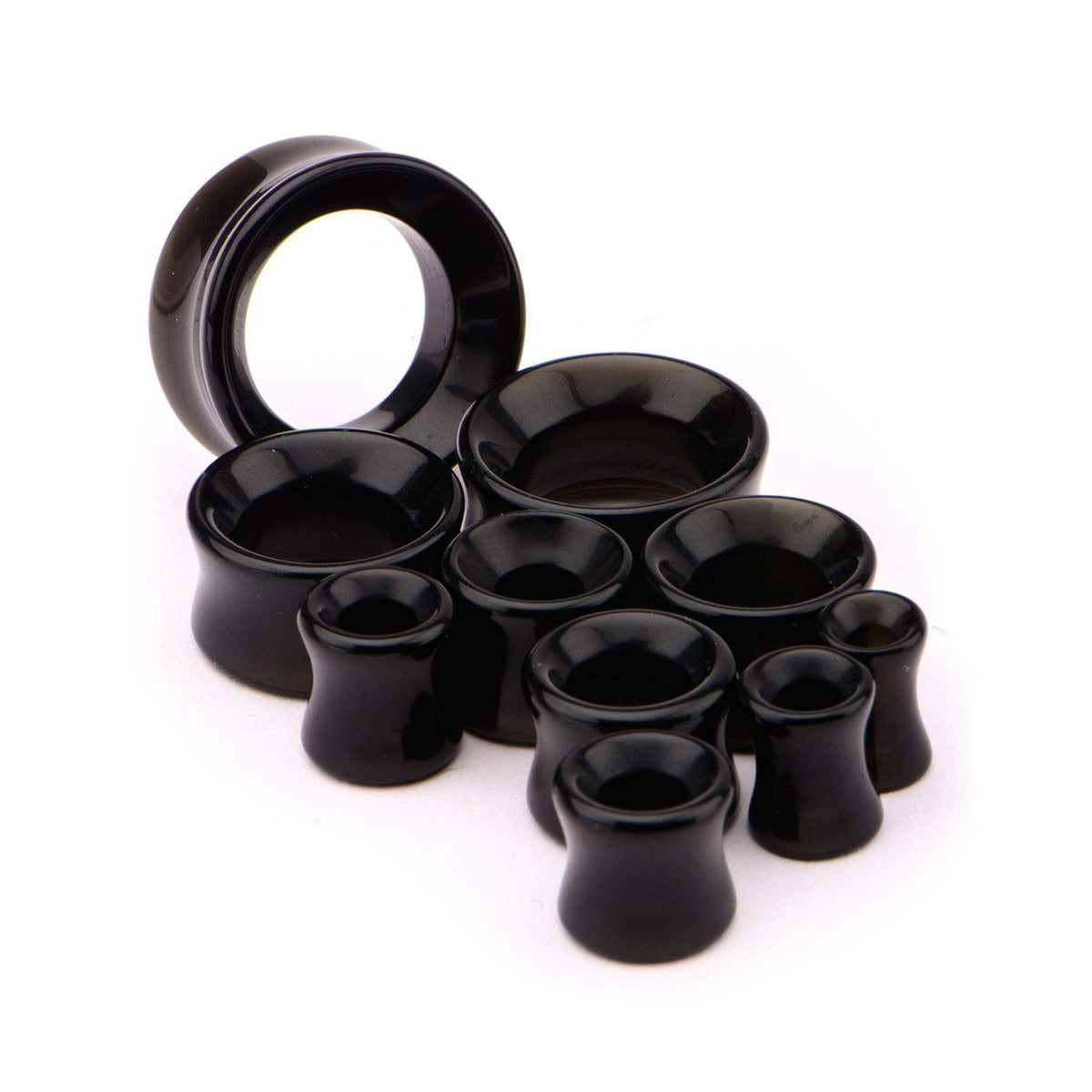 Double Flared Black Onyx Thick Wall Eyelets Double Flared Ear Gauge Tunnel Plugs - 1 Pair