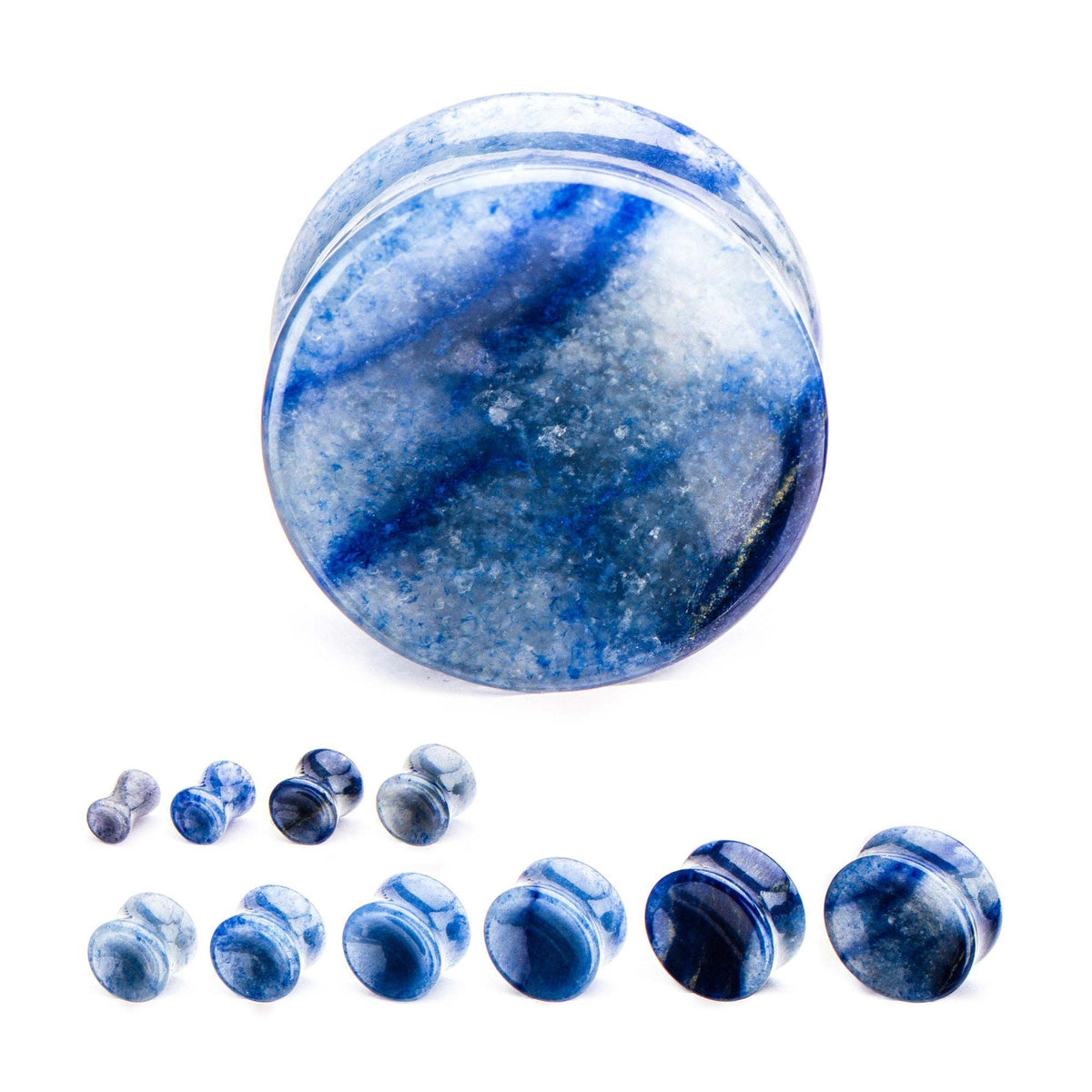 Plugs Earrings - Double Flare Double Flared Blue Aventurine Stone Plugs - 1 Pair sbvpstnba -Rebel Bod-RebelBod
