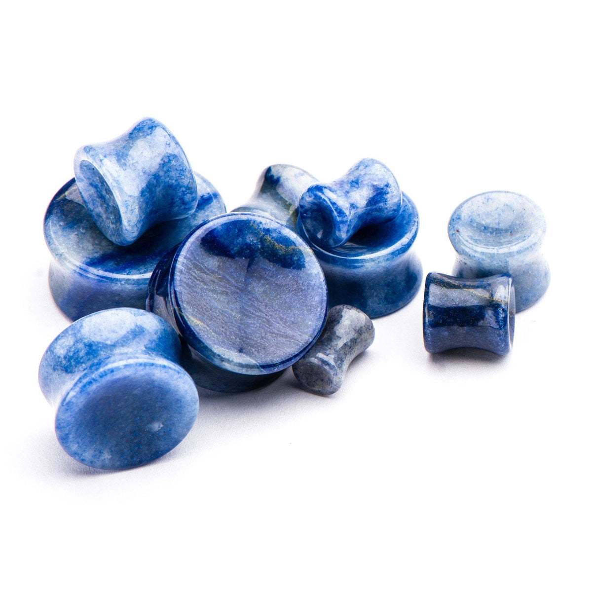 Plugs Earrings - Double Flare Double Flared Blue Aventurine Stone Plugs - 1 Pair sbvpstnba -Rebel Bod-RebelBod