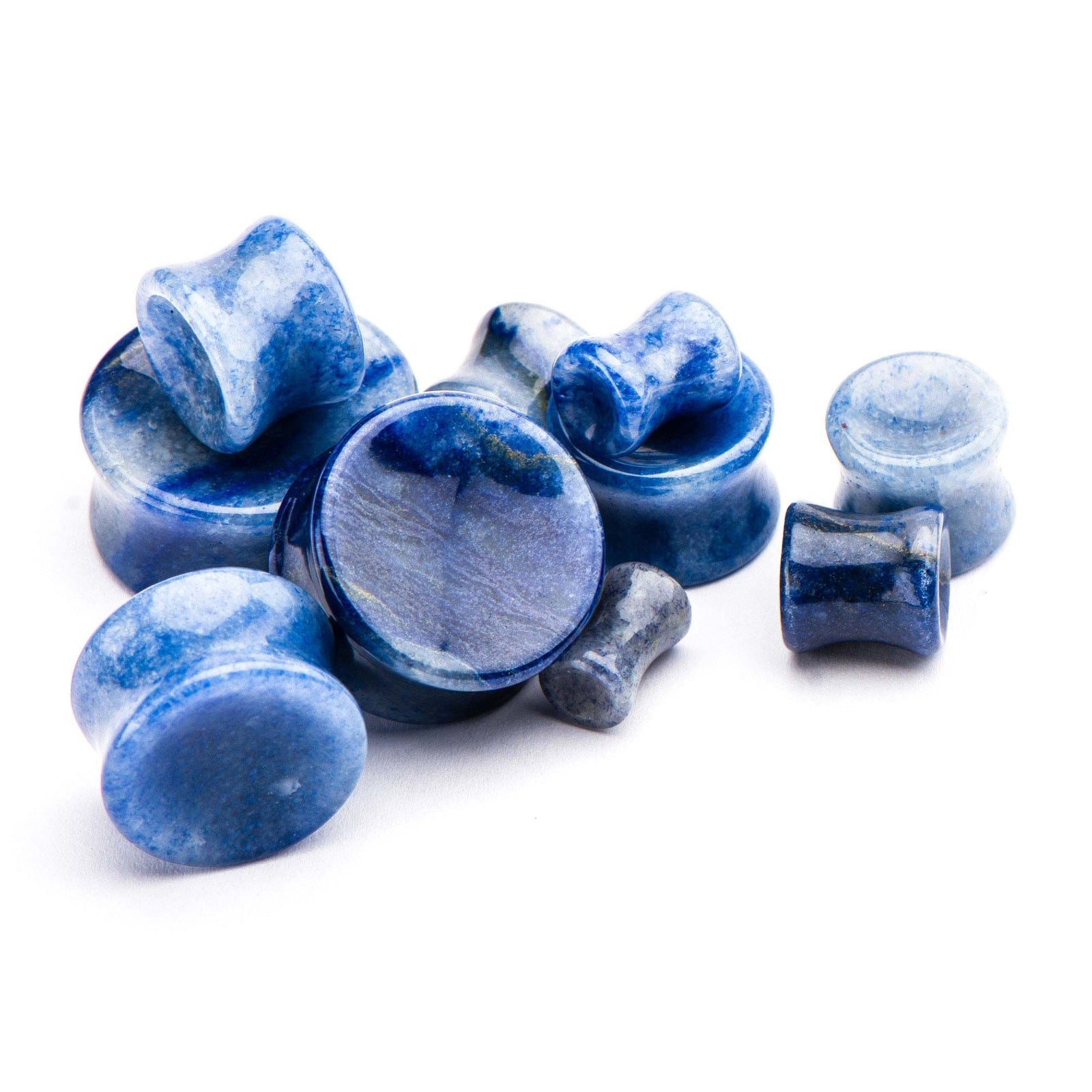 Plugs Earrings - Double Flare Double Flared Blue Aventurine Stone Plugs - 1 Pair sbvpstnba -Rebel Bod-RebelBod