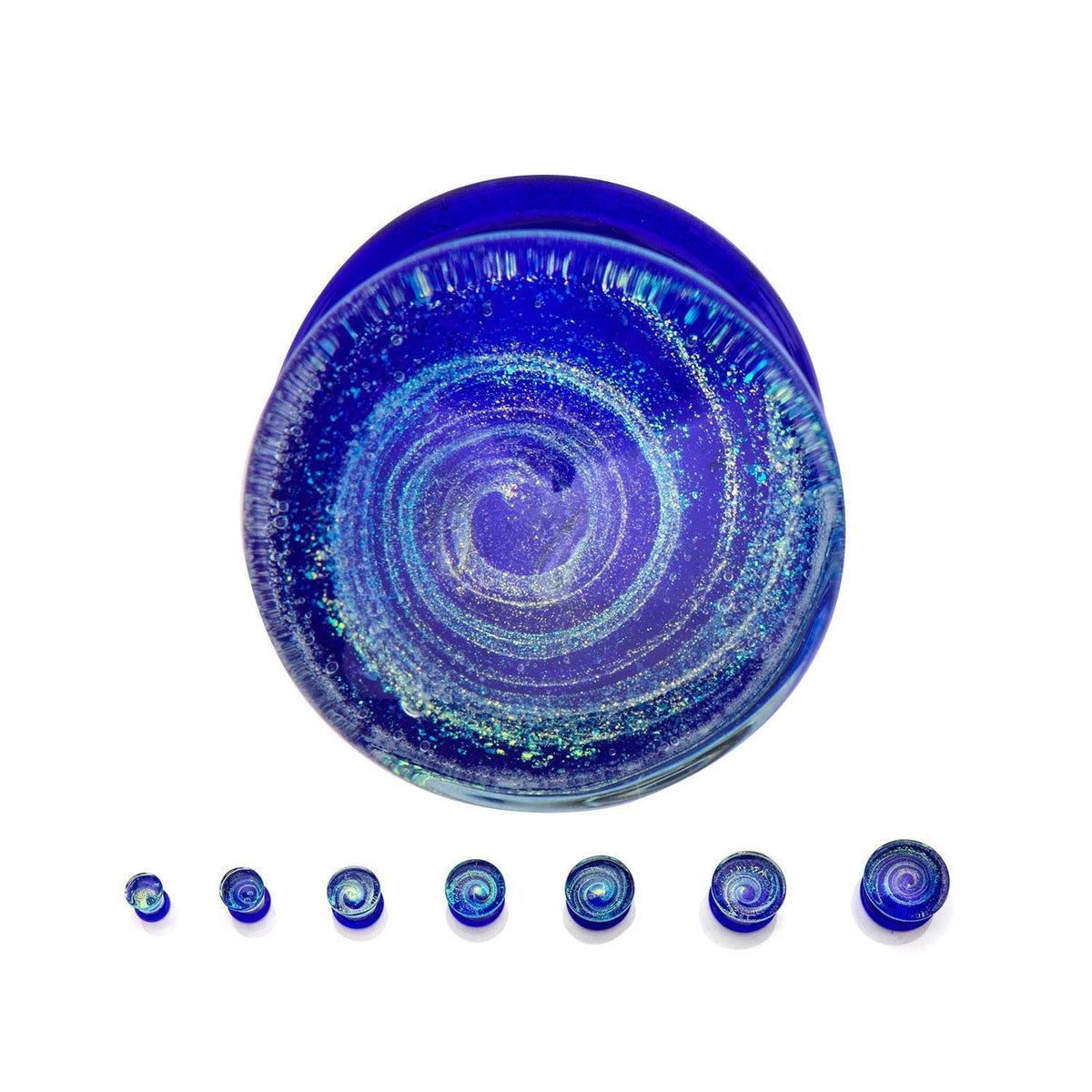 Double Flared Blue Swirl Glass Double Flared Ear Gauge Plugs - 1 Pair