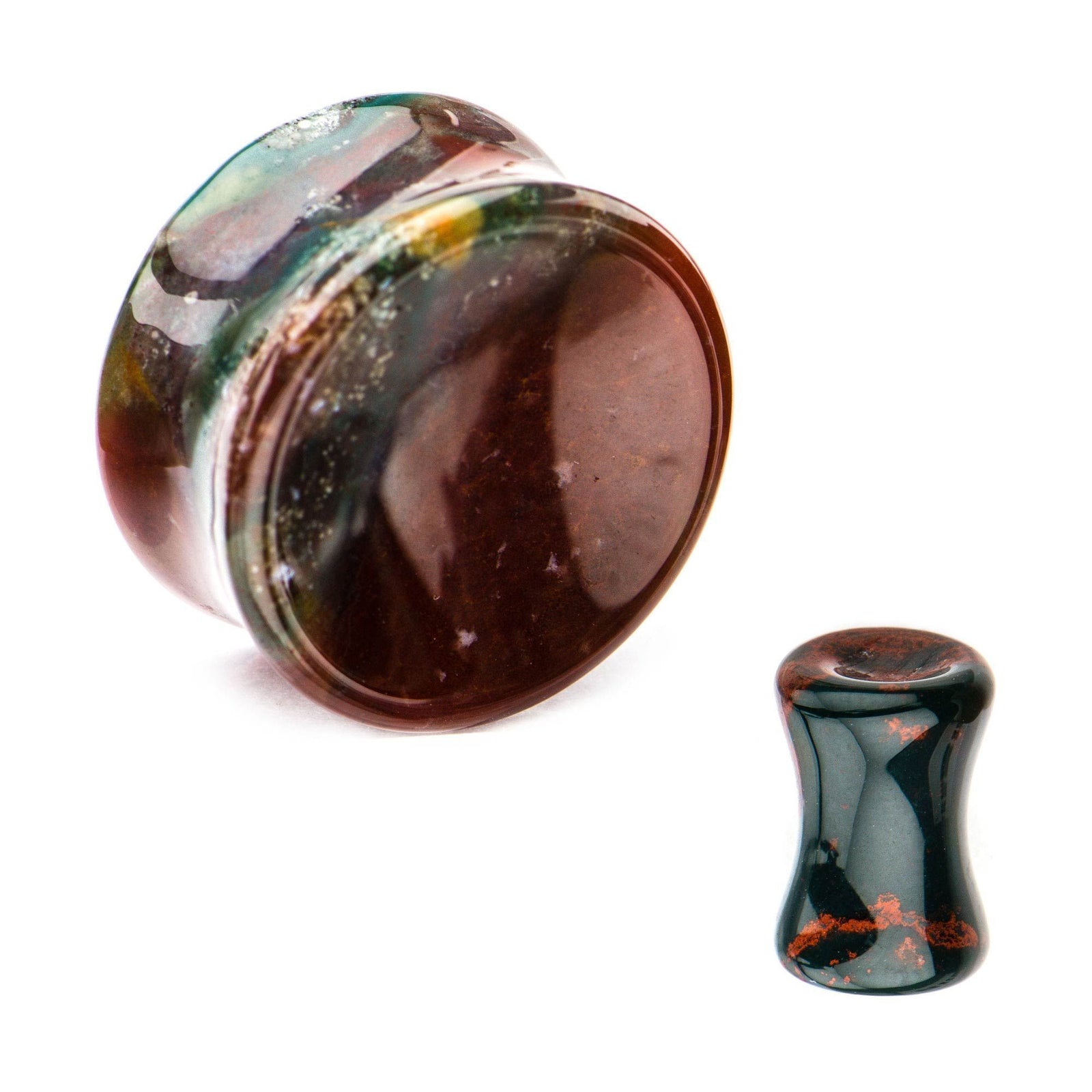 Double Flared Indian Agate Stone Double Flared Ear Gauge Plugs- 1 Pair