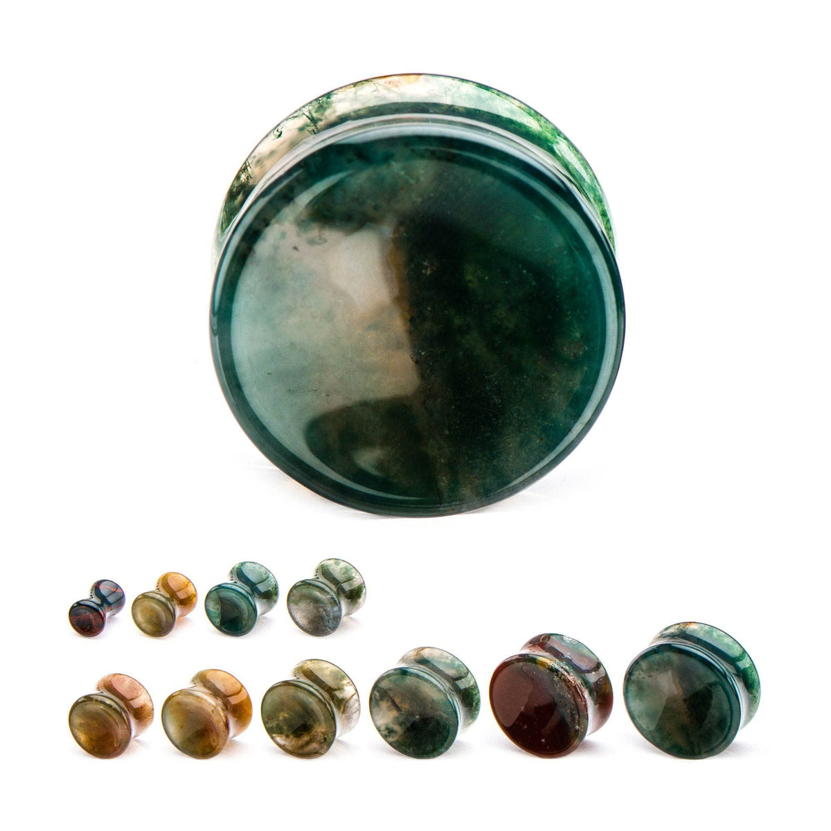 Double Flared Indian Agate Stone Double Flared Ear Gauge Plugs- 1 Pair