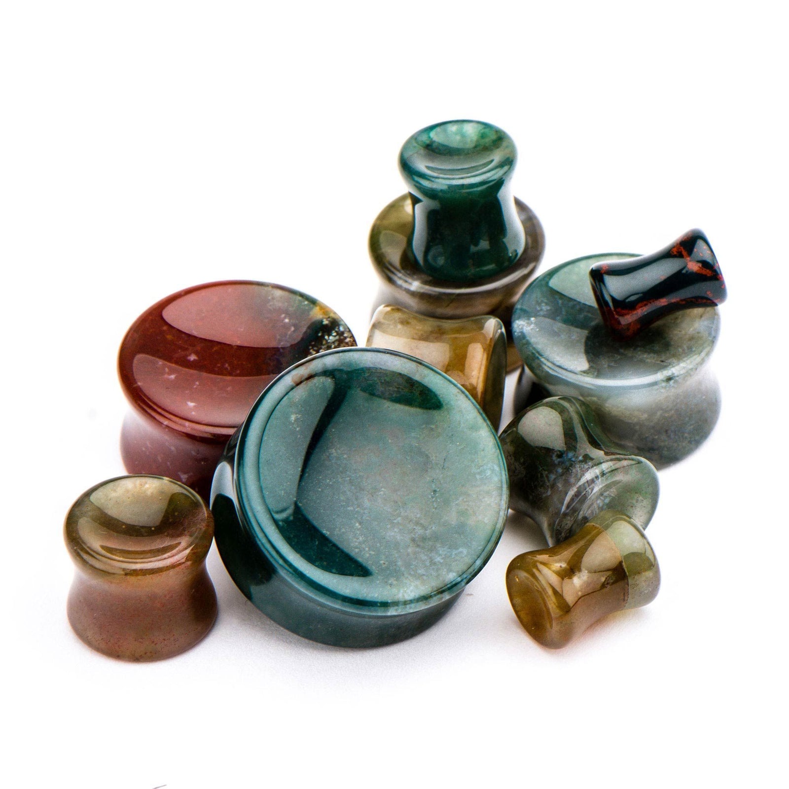 Double Flared Indian Agate Stone Double Flared Ear Gauge Plugs- 1 Pair