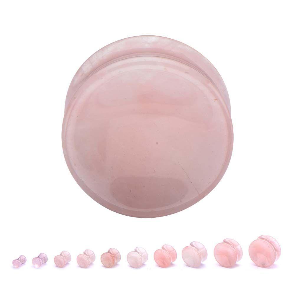 Plugs Earrings - Double Flare Double Flared Rose Quartz Saddle Plugs sbvpstnrq - 1 Pair -Rebel Bod-RebelBod