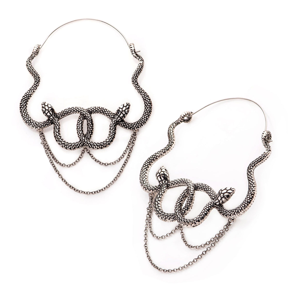 Tapers - Hanging Double Hooked Serpents Chain Dangles Plug Hoops -Rebel Bod-RebelBod