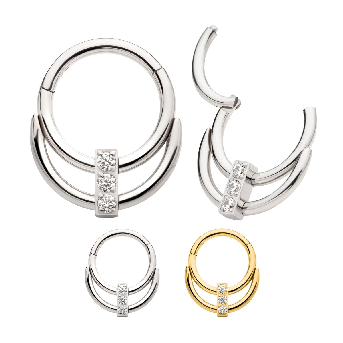 Double Hoop 3-Cluster CZ Front Facing Hinged Segment Clicker sgrhj105c ...