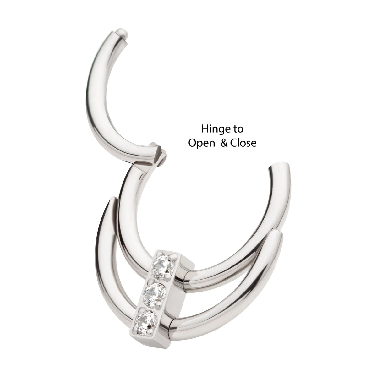 SEAMLESS CLICKER Double Hoop 3-Cluster CZ Front Facing Hinged Segment Clicker sgrhj105c-61 -Rebel Bod-RebelBod
