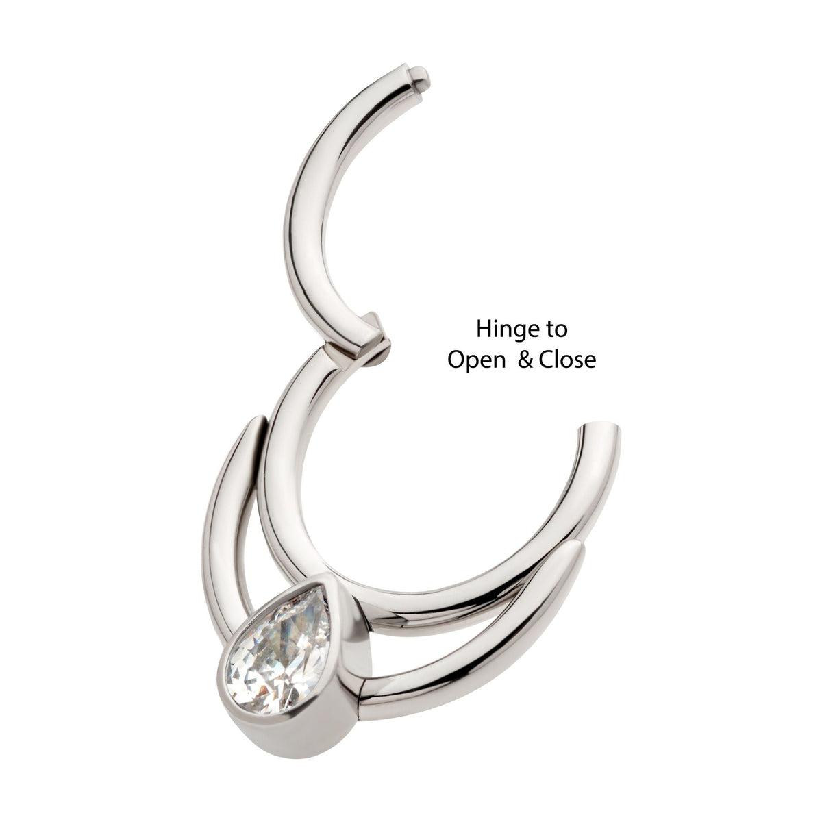 SEAMLESS CLICKER Double Hoop Bezel Set Teardrop Clear CZ Front Facing Hinged Segment Clicker sgrhj103c-61 -Rebel Bod-RebelBod