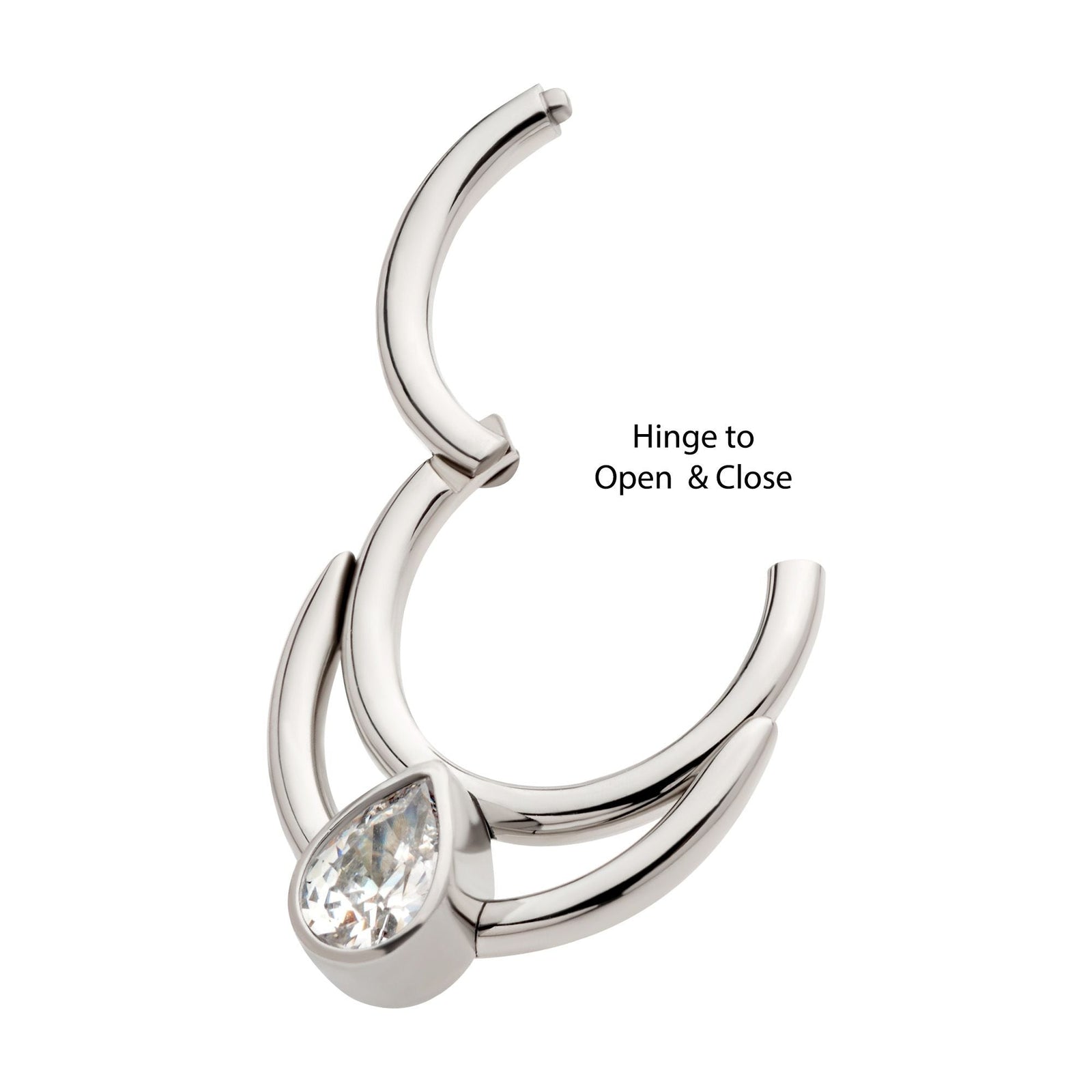 SEAMLESS CLICKER Double Hoop Bezel Set Teardrop Clear CZ Front Facing Hinged Segment Clicker sgrhj103c-61 -Rebel Bod-RebelBod