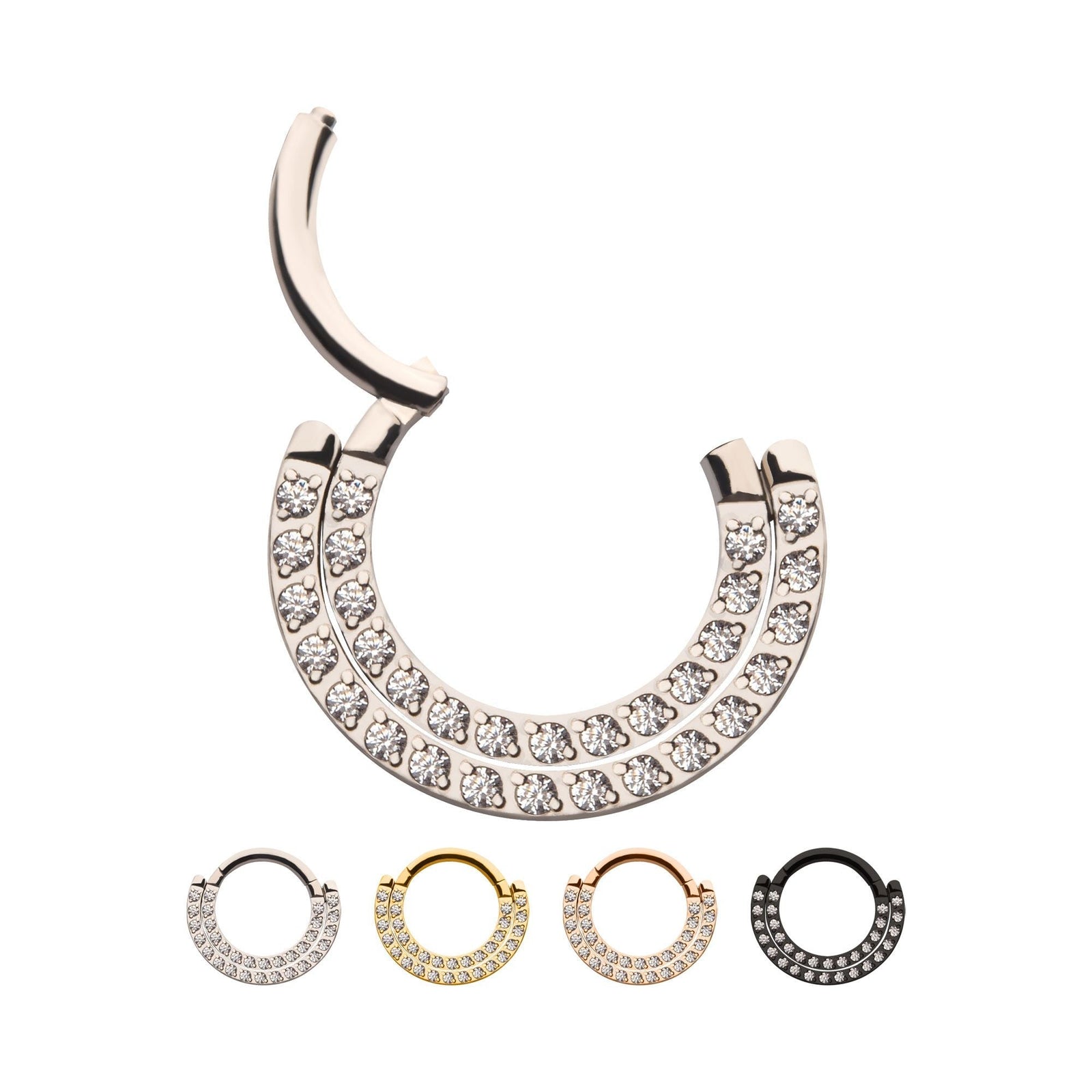 SEAMLESS CLICKER Double Row Prong Set Clear CZ Front Facing Hinged Segment Clicker -Rebel Bod-RebelBod