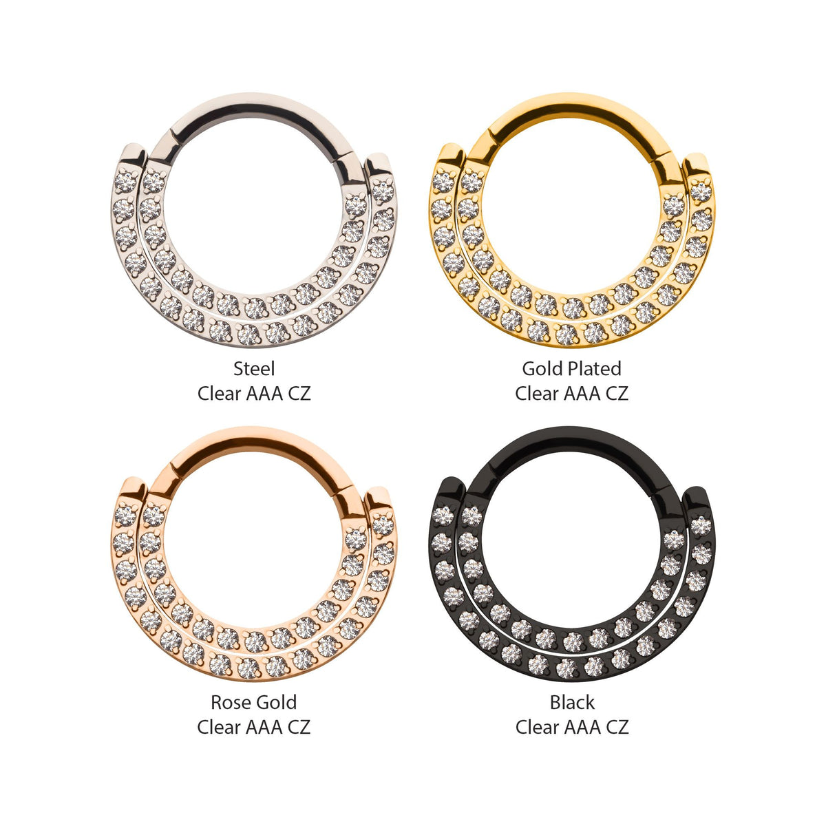 SEAMLESS CLICKER Double Row Prong Set Clear CZ Front Facing Hinged Segment Clicker -Rebel Bod-RebelBod