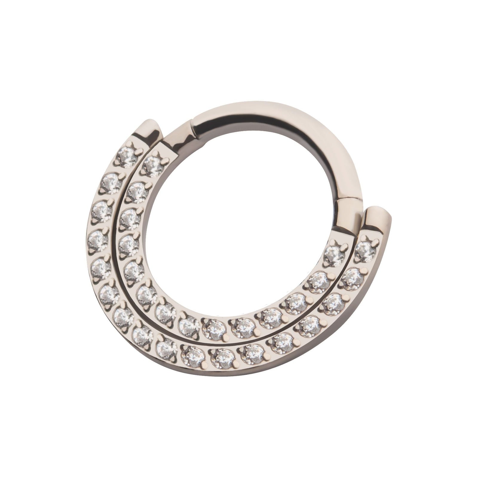 SEAMLESS CLICKER Double Row Prong Set Clear CZ Front Facing Hinged Segment Clicker -Rebel Bod-RebelBod