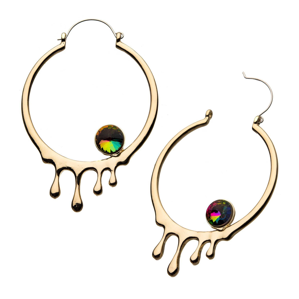 Tapers - Hanging Dripping Gold Hoop Vitrail Medium Gem -Rebel Bod-RebelBod