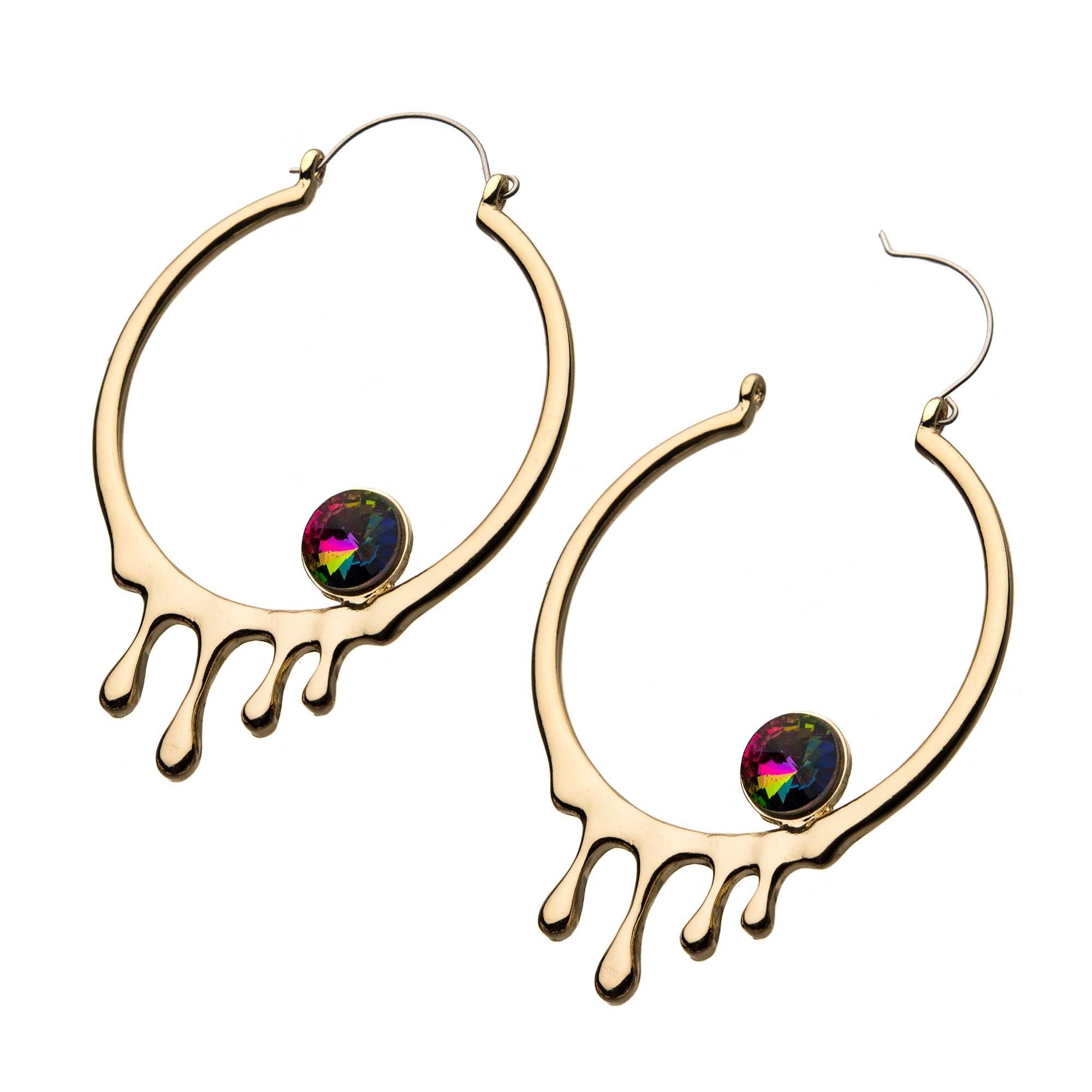 Tapers - Hanging Dripping Gold Hoop Vitrail Medium Gem -Rebel Bod-RebelBod